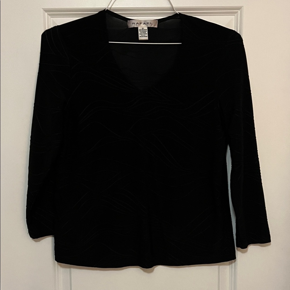 RAFAEL Black Textured V-Neck Blouse